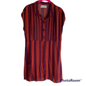 Urban Outfitters Orange and Purple Ladies Striped Casual Rayon Dress, L‎